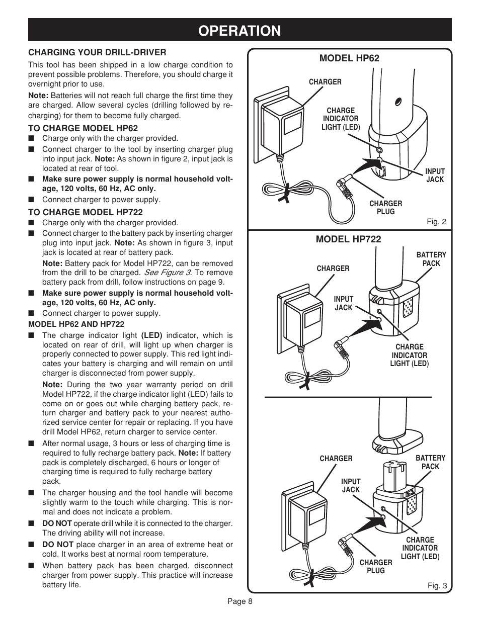 Operation | Ryobi HP722 User Manual | Page 8 / 18