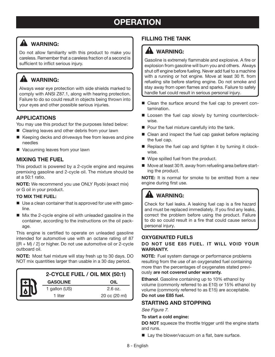Operation | Ryobi RY09951 User Manual | Page 10 / 42