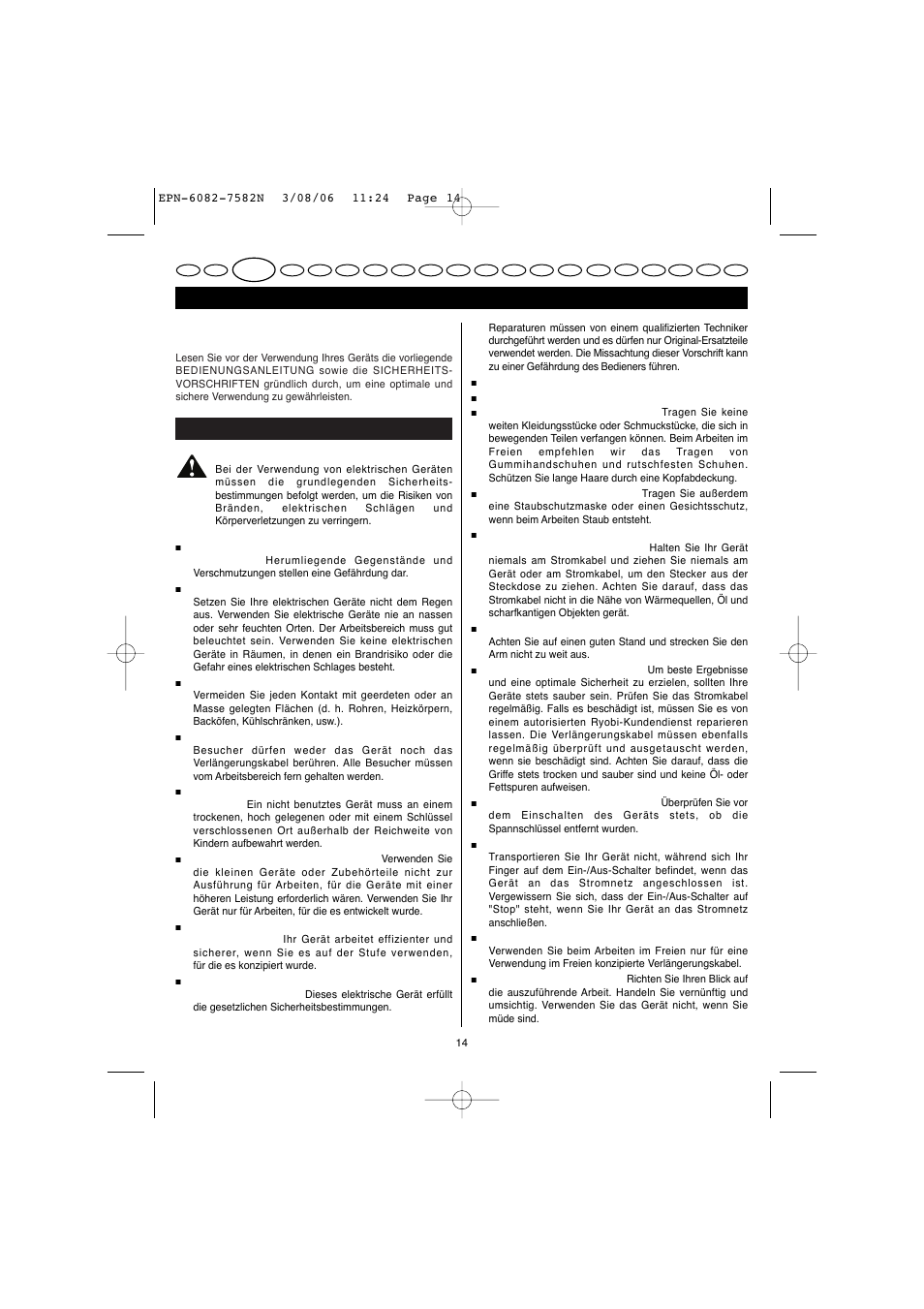 Deutsch | Ryobi EPN-7582N User Manual | Page 12 / 77