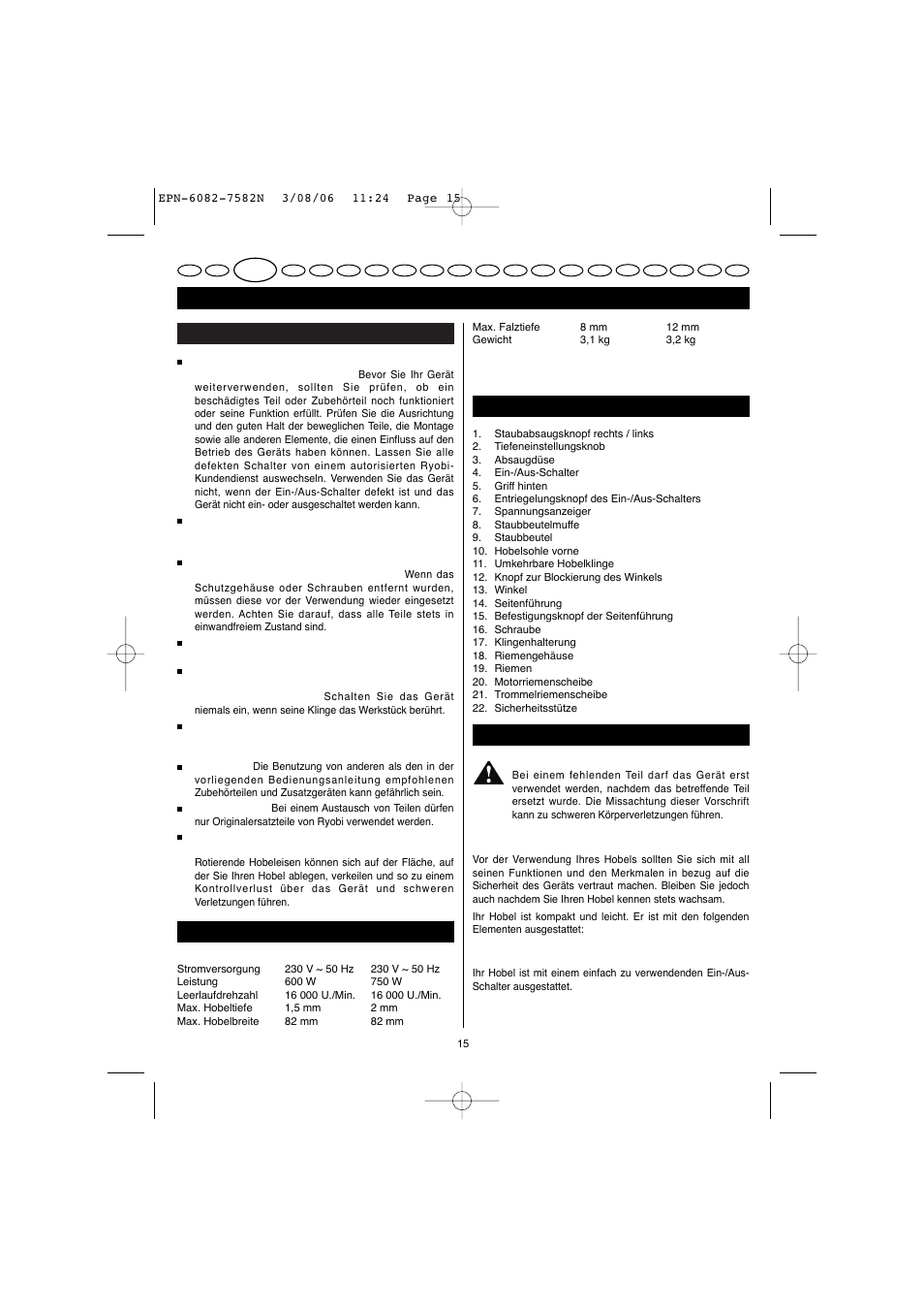 Deutsch | Ryobi EPN-7582N User Manual | Page 13 / 77