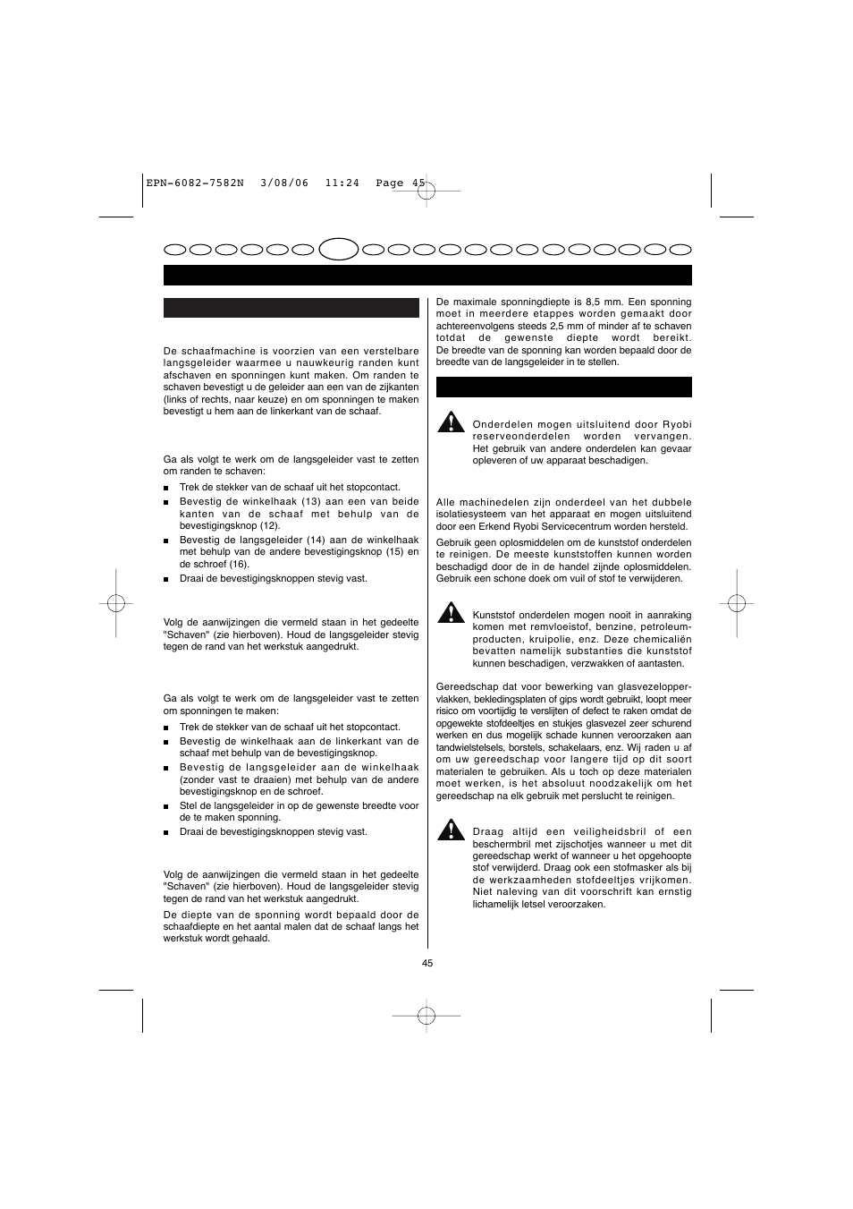 Nederlands | Ryobi EPN-7582N User Manual | Page 23 / 77