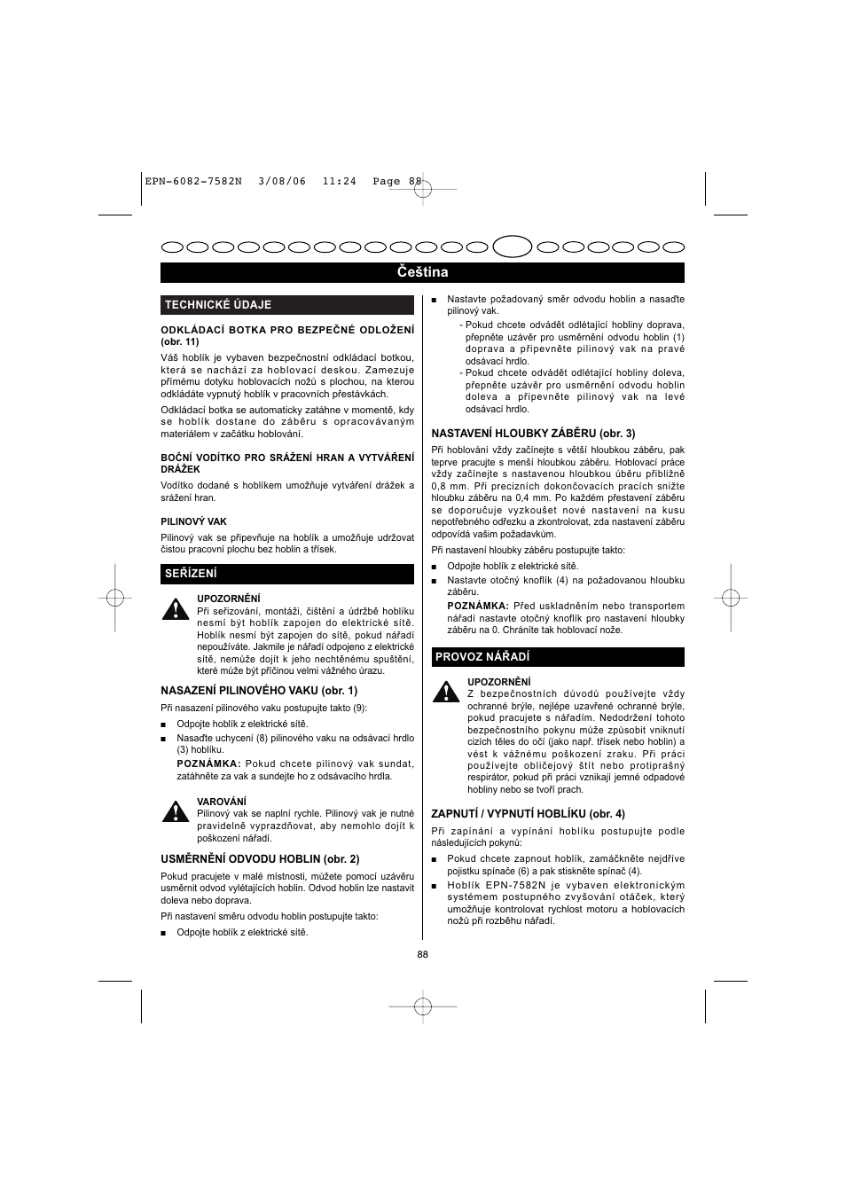 Čeština | Ryobi EPN-7582N User Manual | Page 35 / 77