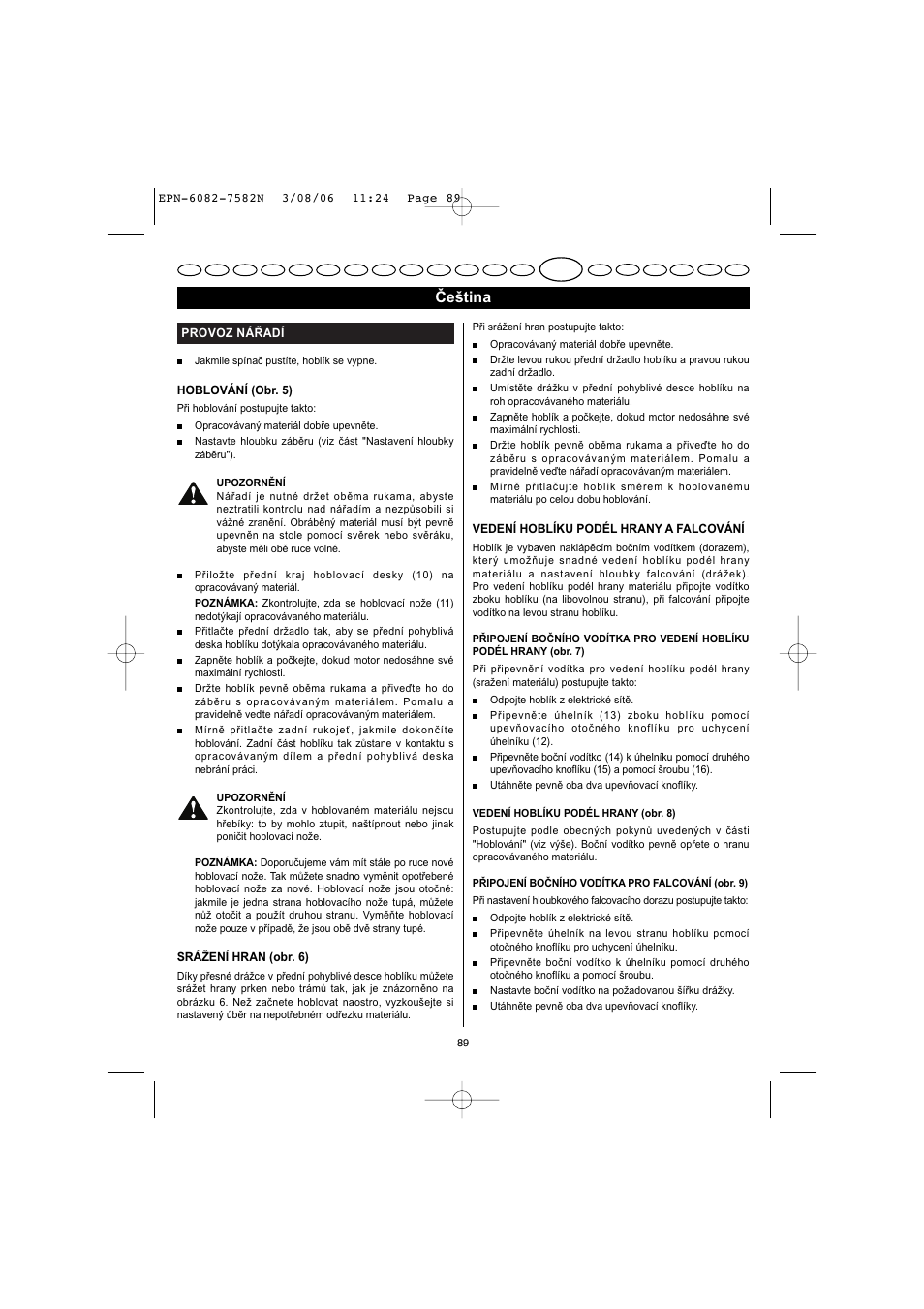 Čeština | Ryobi EPN-7582N User Manual | Page 36 / 77