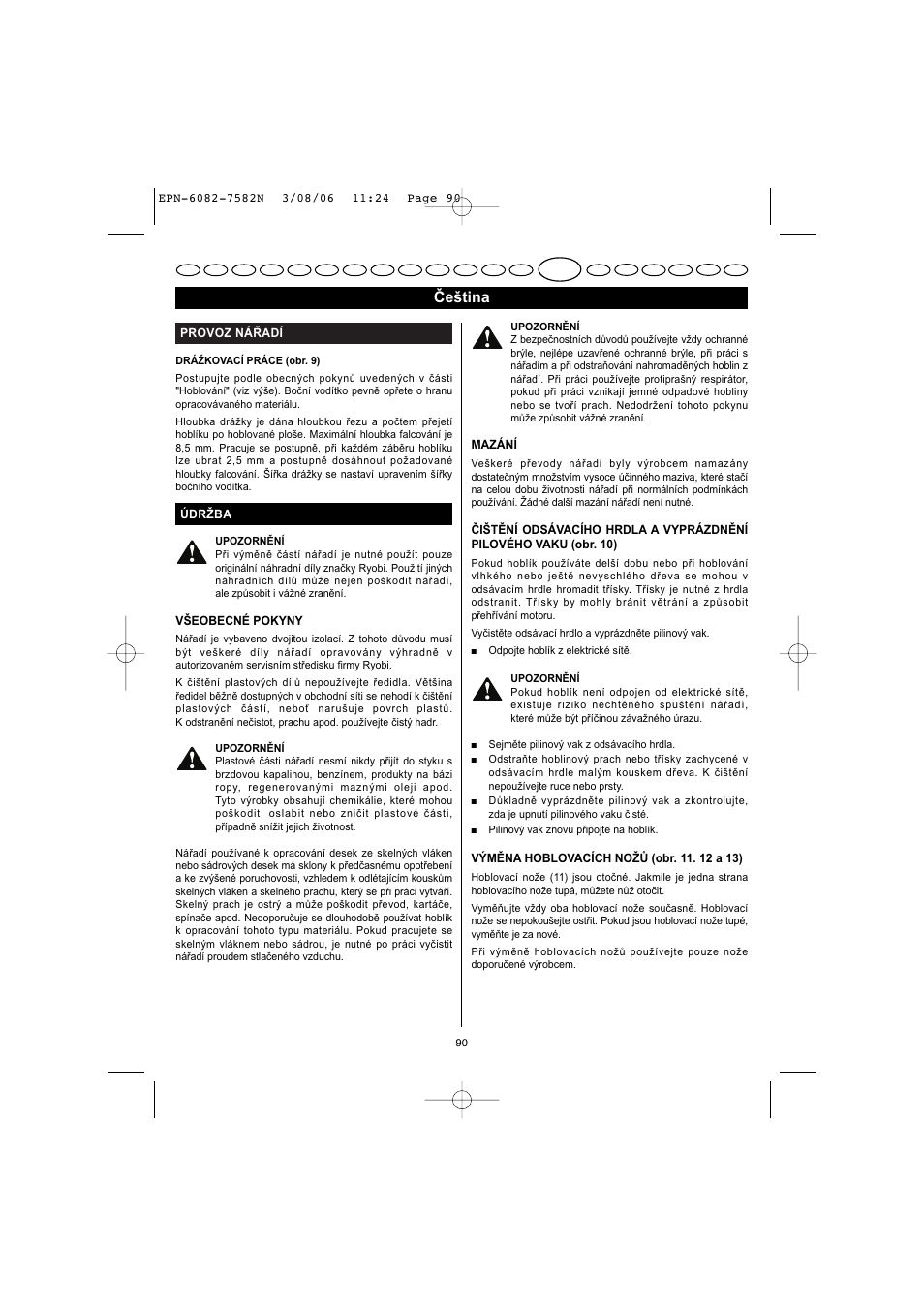 Čeština | Ryobi EPN-7582N User Manual | Page 37 / 77