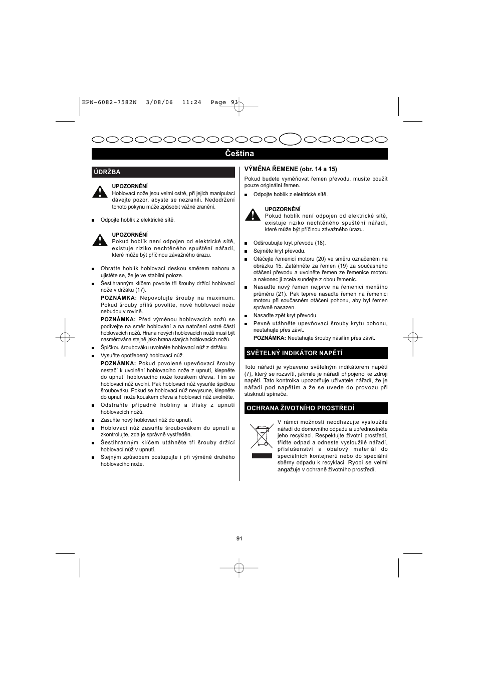 Čeština | Ryobi EPN-7582N User Manual | Page 38 / 77