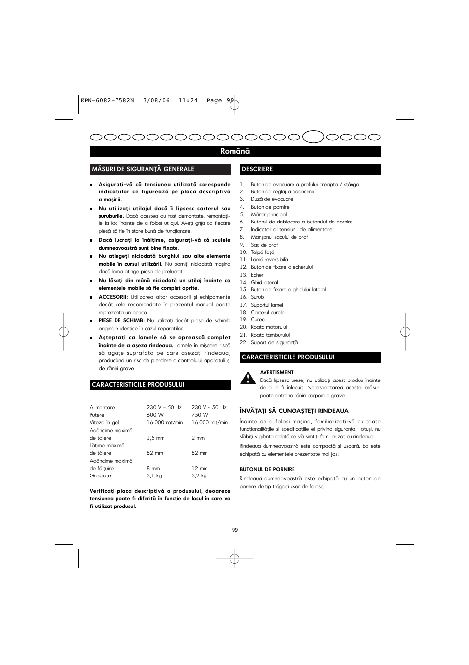 Română | Ryobi EPN-7582N User Manual | Page 46 / 77