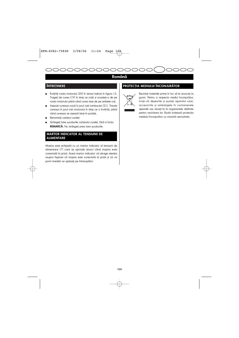 Română | Ryobi EPN-7582N User Manual | Page 51 / 77