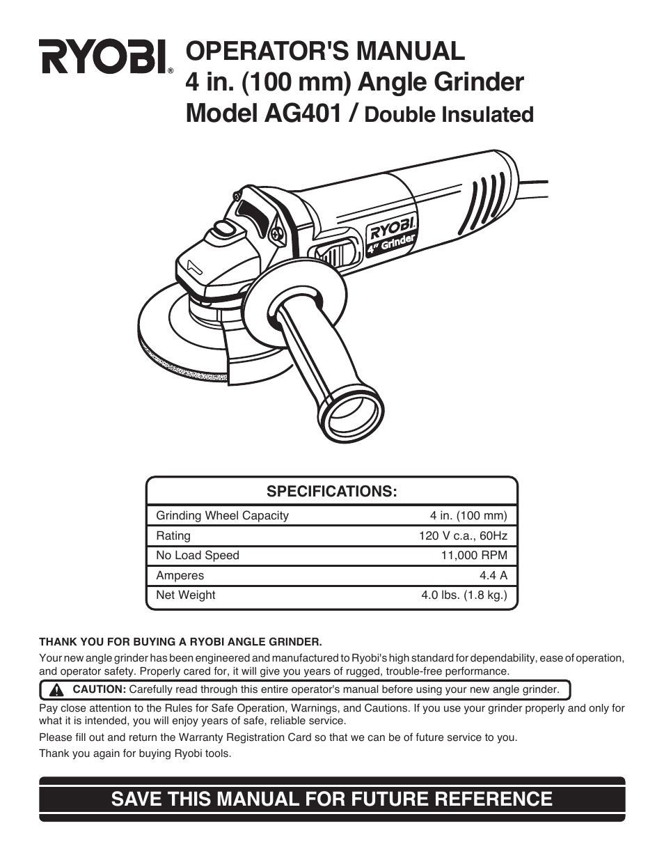 Ryobi AG401 User Manual | 14 pages