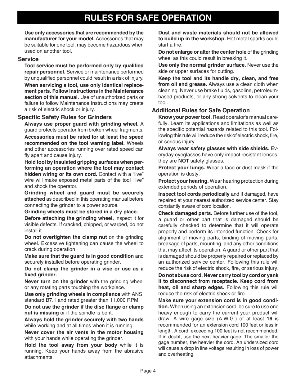 Rules for safe operation | Ryobi AG401 User Manual | Page 4 / 14