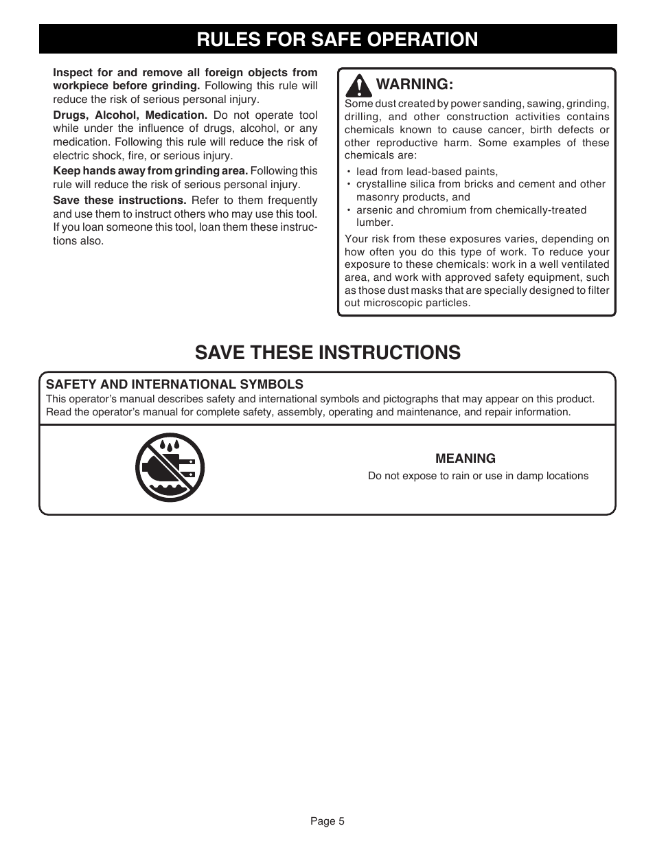 Rules for safe operation, Save these instructions | Ryobi AG401 User Manual | Page 5 / 14