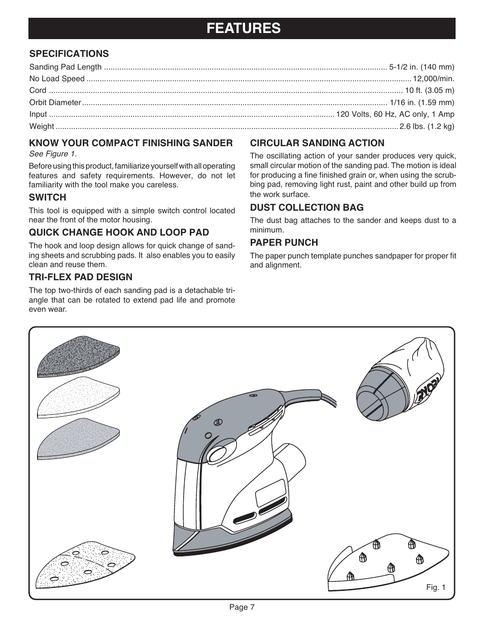 Features | Ryobi CFS1501 User Manual | Page 7 / 14