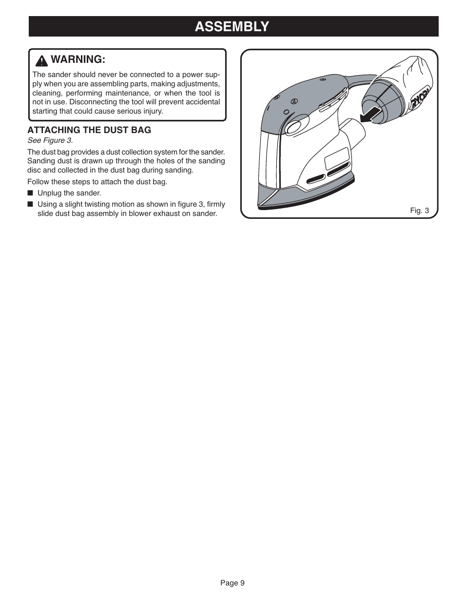 Assembly, Warning | Ryobi CFS1501 User Manual | Page 9 / 14