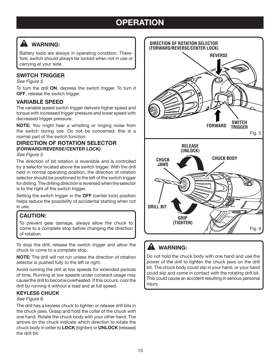 Operation | Ryobi P201 User Manual | Page 13 / 22