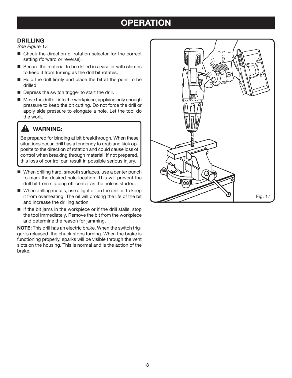 Operation | Ryobi P201 User Manual | Page 18 / 22