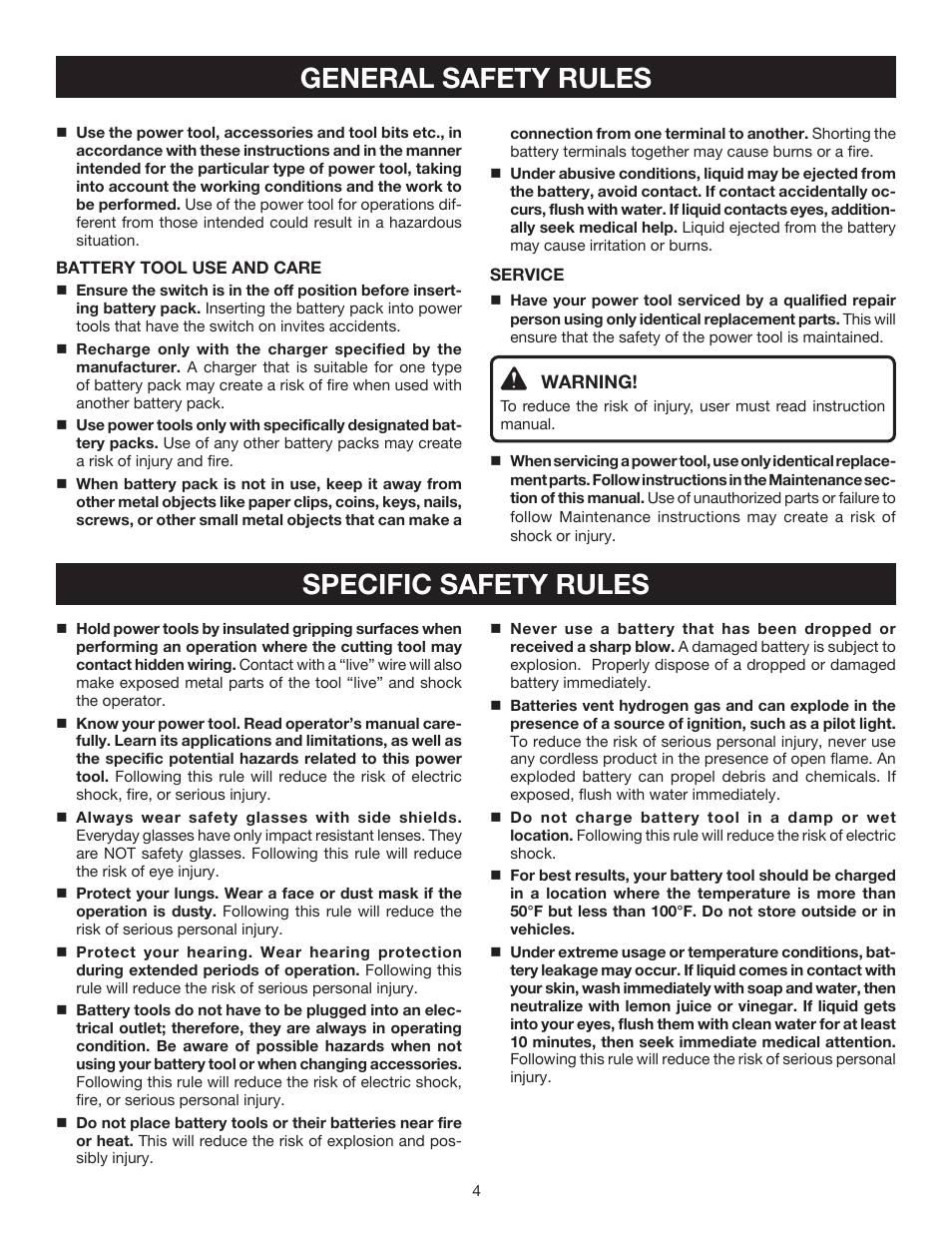 General safety rules specific safety rules | Ryobi P201 User Manual | Page 4 / 22