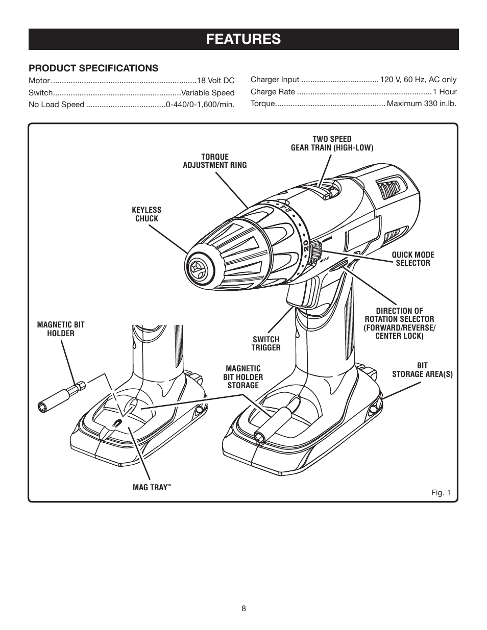 Features | Ryobi P201 User Manual | Page 8 / 22