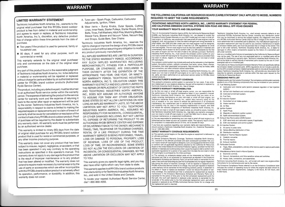 Warranty | Ryobi CS30 RY30923 User Manual | Page 13 / 14