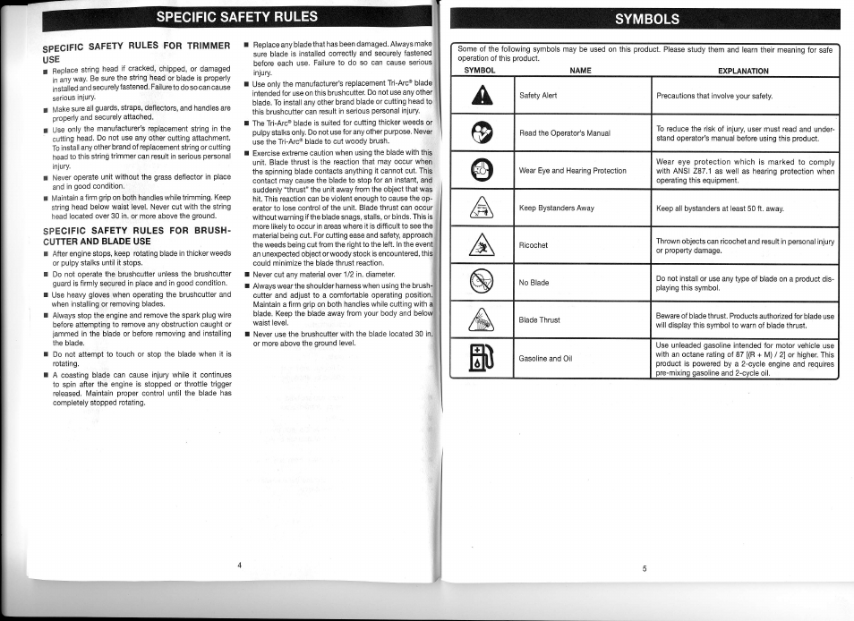 Specific safety rules, Symbols | Ryobi CS30 RY30923 User Manual | Page 3 / 14
