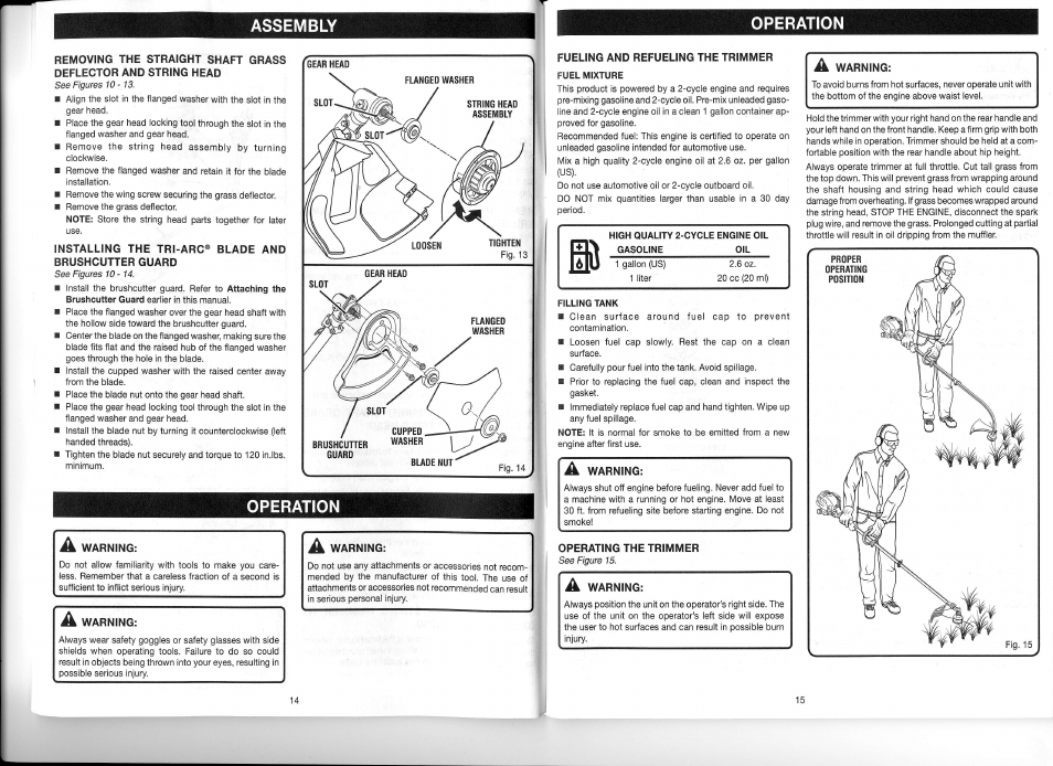 Assembly, Operation | Ryobi CS30 RY30923 User Manual | Page 8 / 14