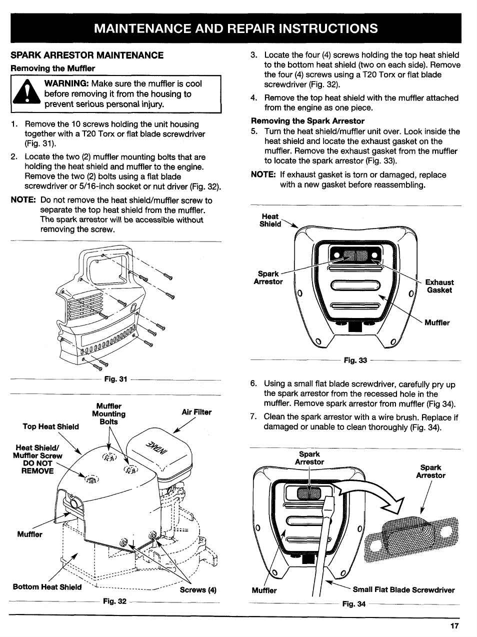 Spark arrestor maintenance, C. spark arrestor maintenance -18, Maintenance and repair instructions | Ryobi 310BVr User Manual | Page 17 / 24