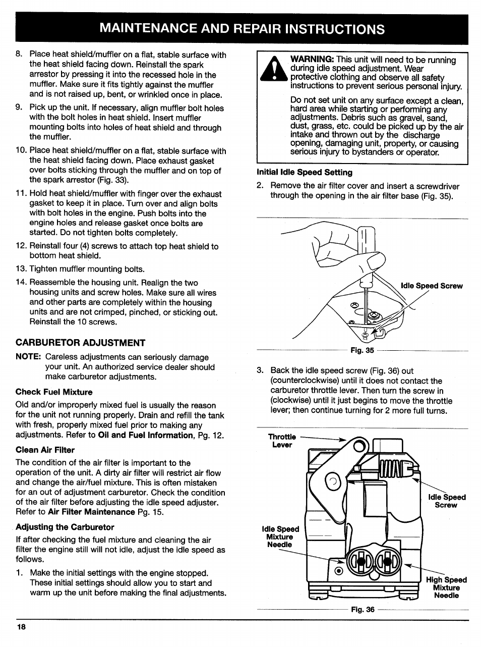 Carburetor adjustment, D. carburetor adjustment -19, Maintenance and repair instructions | Ryobi 310BVr User Manual | Page 18 / 24