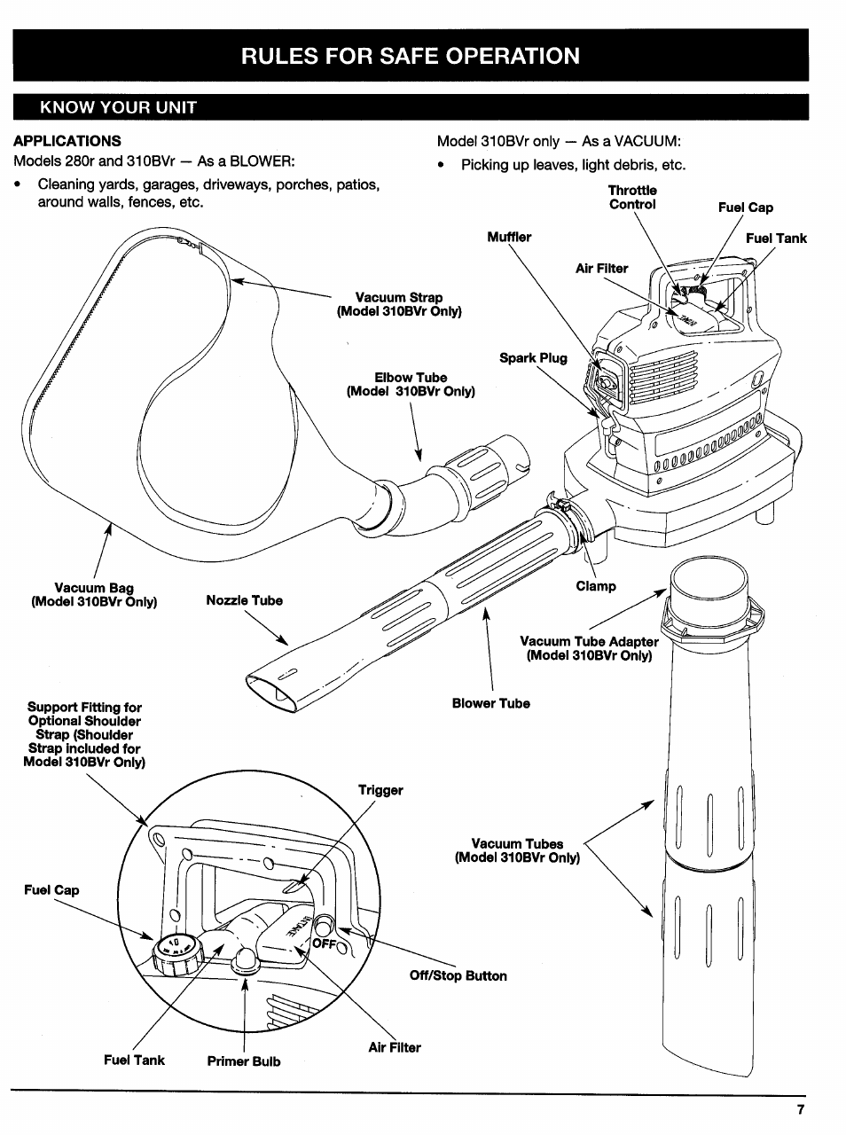 Rules for safe operation | Ryobi 310BVr User Manual | Page 7 / 24