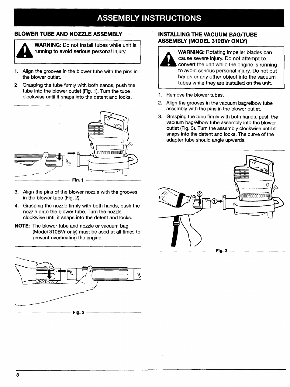 Blower tube and nozzle assembly, A. blower tube and nozzle assembly, Assembly instructions | Ryobi 310BVr User Manual | Page 8 / 24