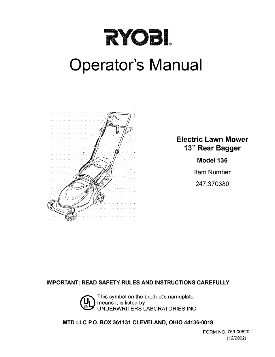 Ryobi 136 User Manual | 20 pages