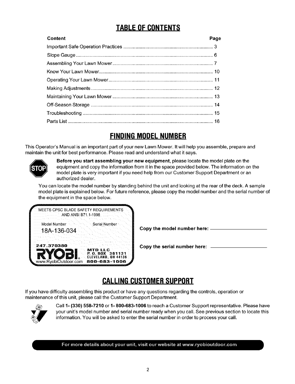 Ryobi 136 User Manual | Page 2 / 20