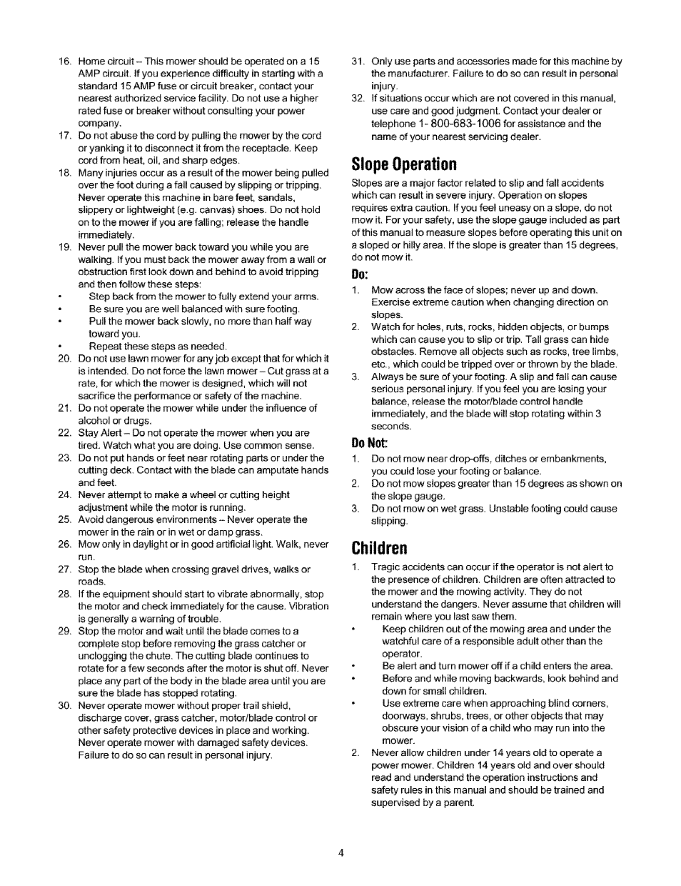 Slope operation, Children, Do not | Ryobi 136 User Manual | Page 4 / 20