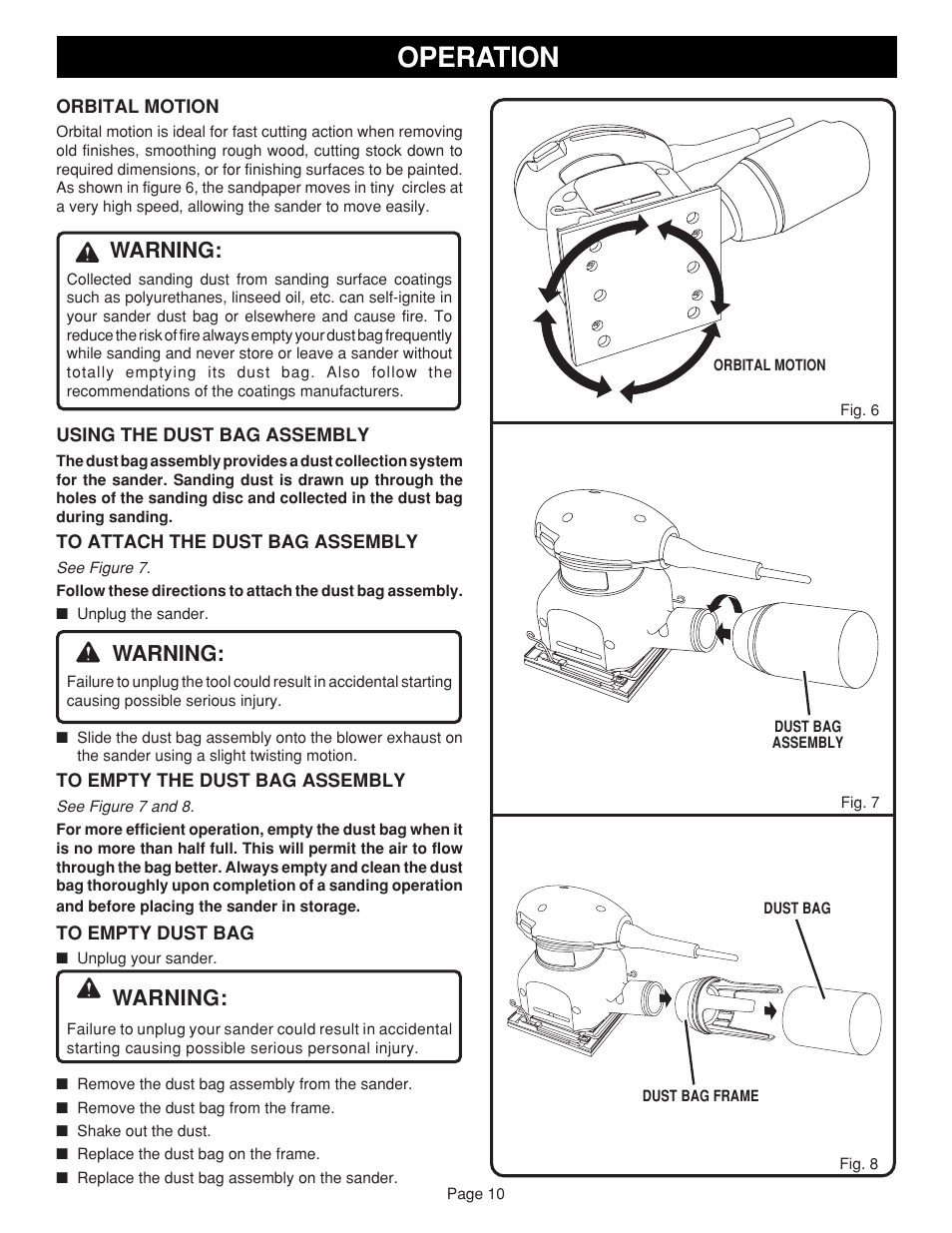 Operation, Warning | Ryobi S650D User Manual | Page 10 / 12