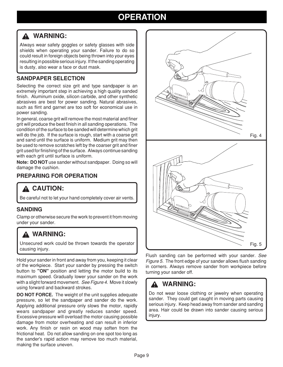 Operation, Warning, Caution | Ryobi S650D User Manual | Page 9 / 12