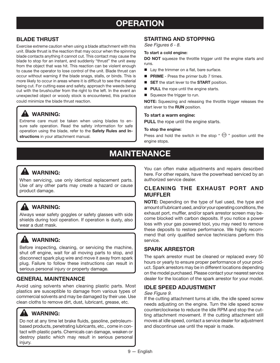 Operation maintenance | Ryobi RY26000 User Manual | Page 11 / 42