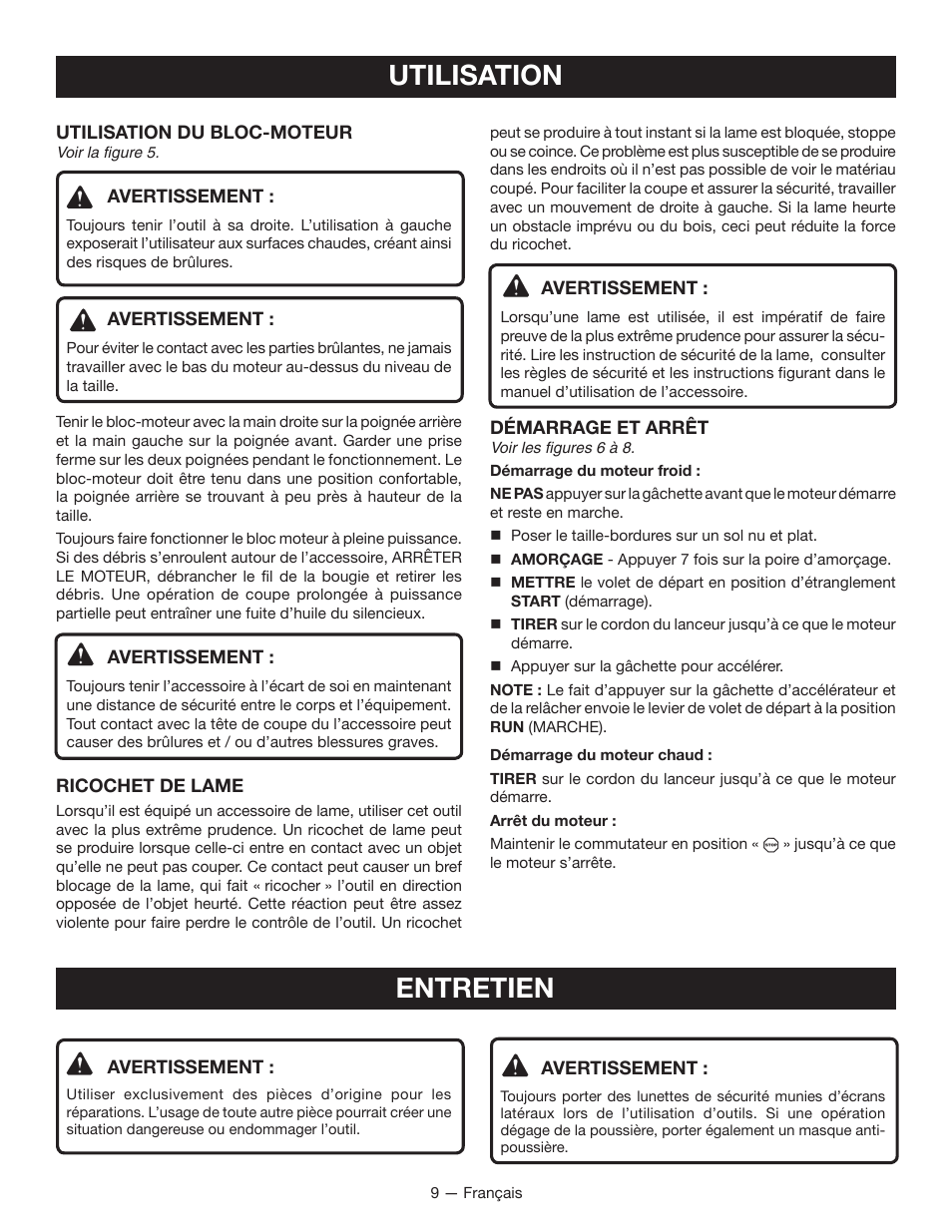 Utilisation entretien | Ryobi RY26000 User Manual | Page 22 / 42