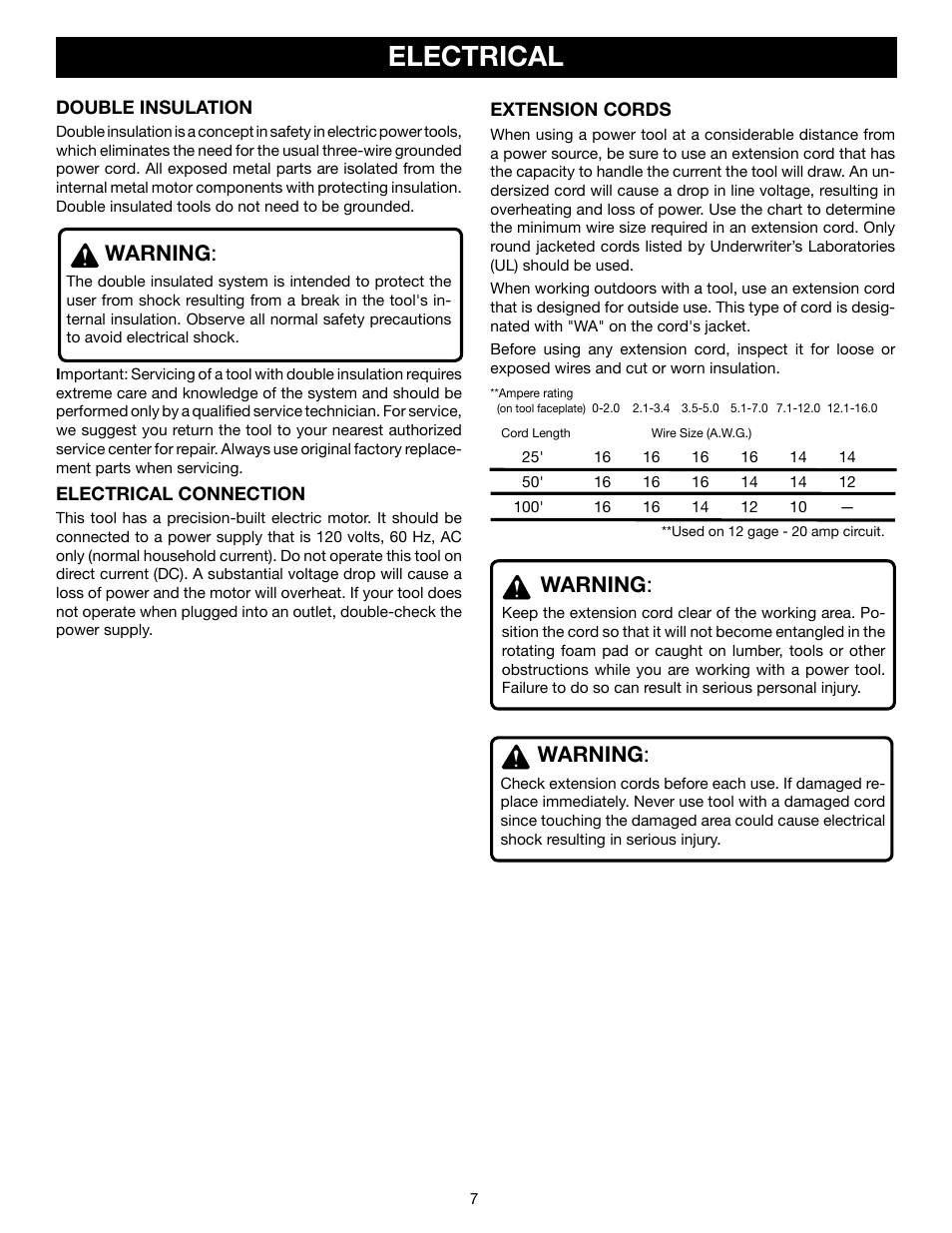 Electrical, Warning | Ryobi D45CK User Manual | Page 7 / 16