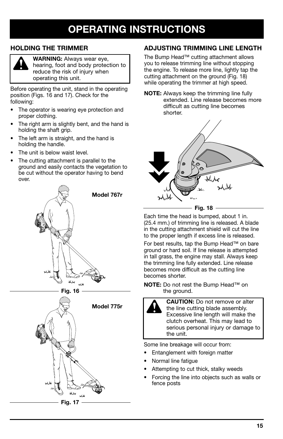 Operating instructions | Ryobi 767r User Manual | Page 15 / 28