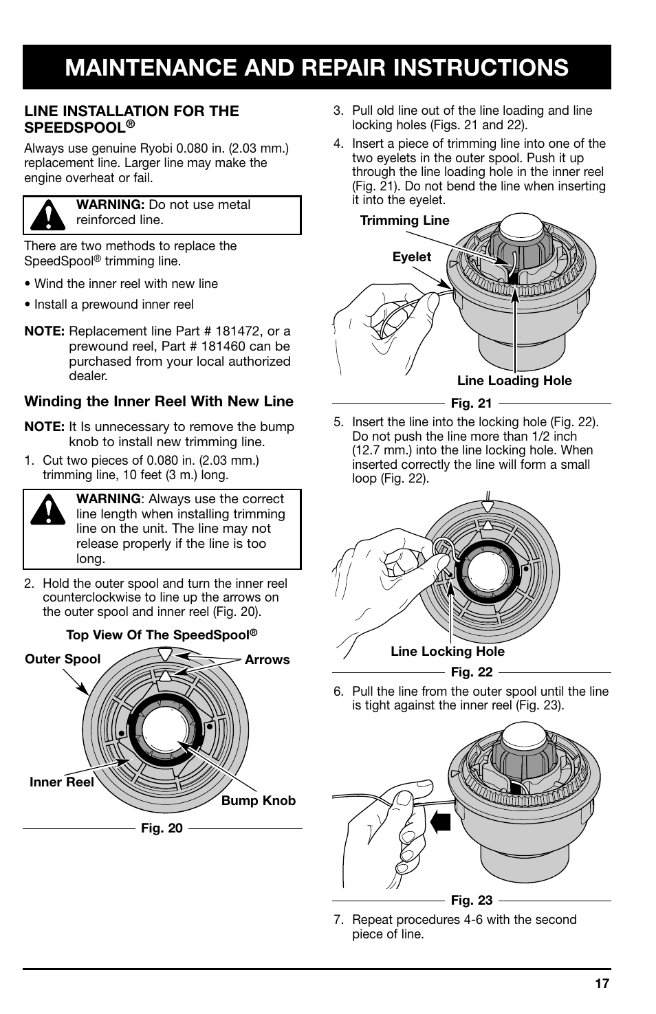 Maintenance and repair instructions | Ryobi 767r User Manual | Page 17 / 28