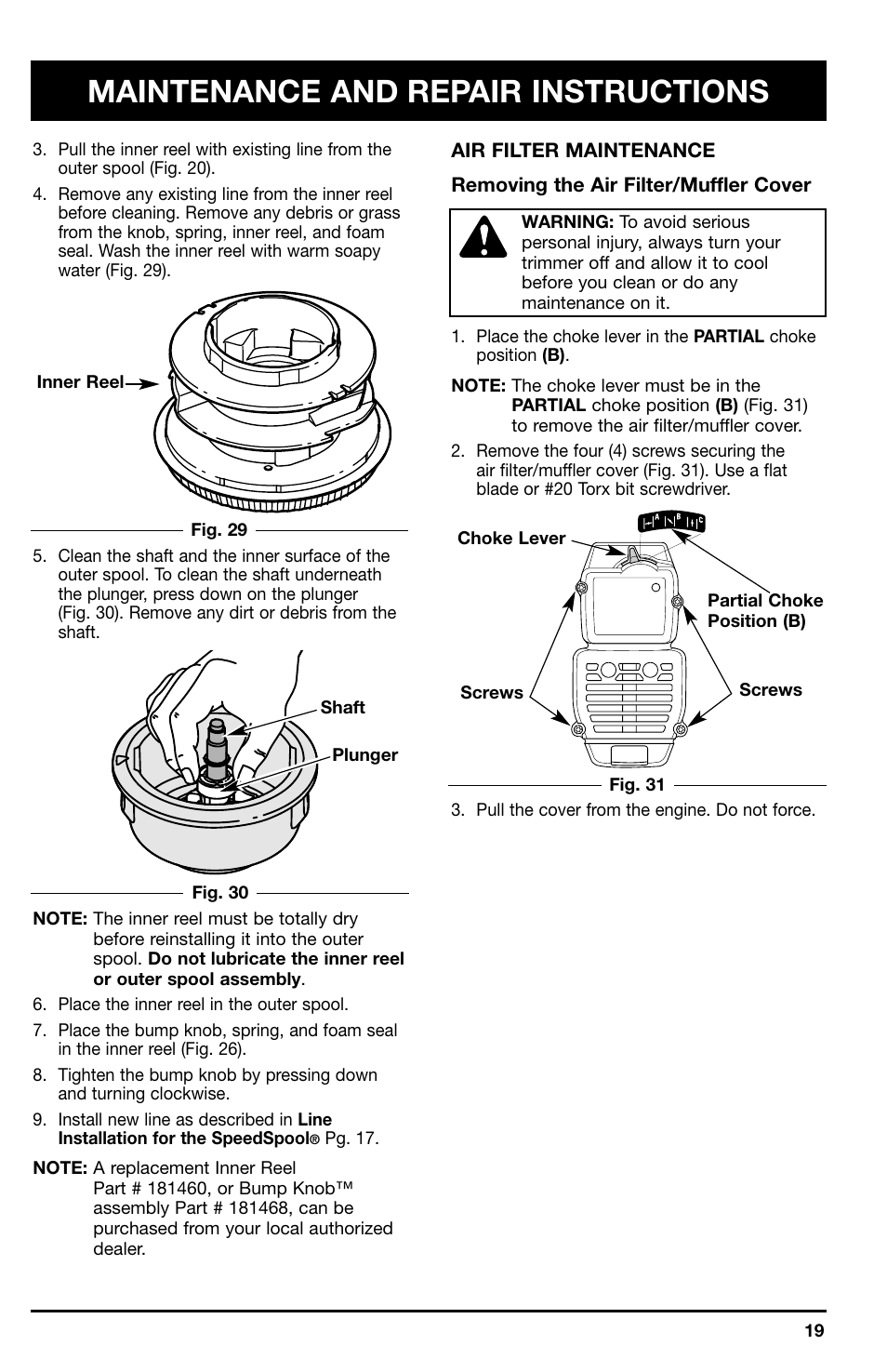 Maintenance and repair instructions | Ryobi 767r User Manual | Page 19 / 28