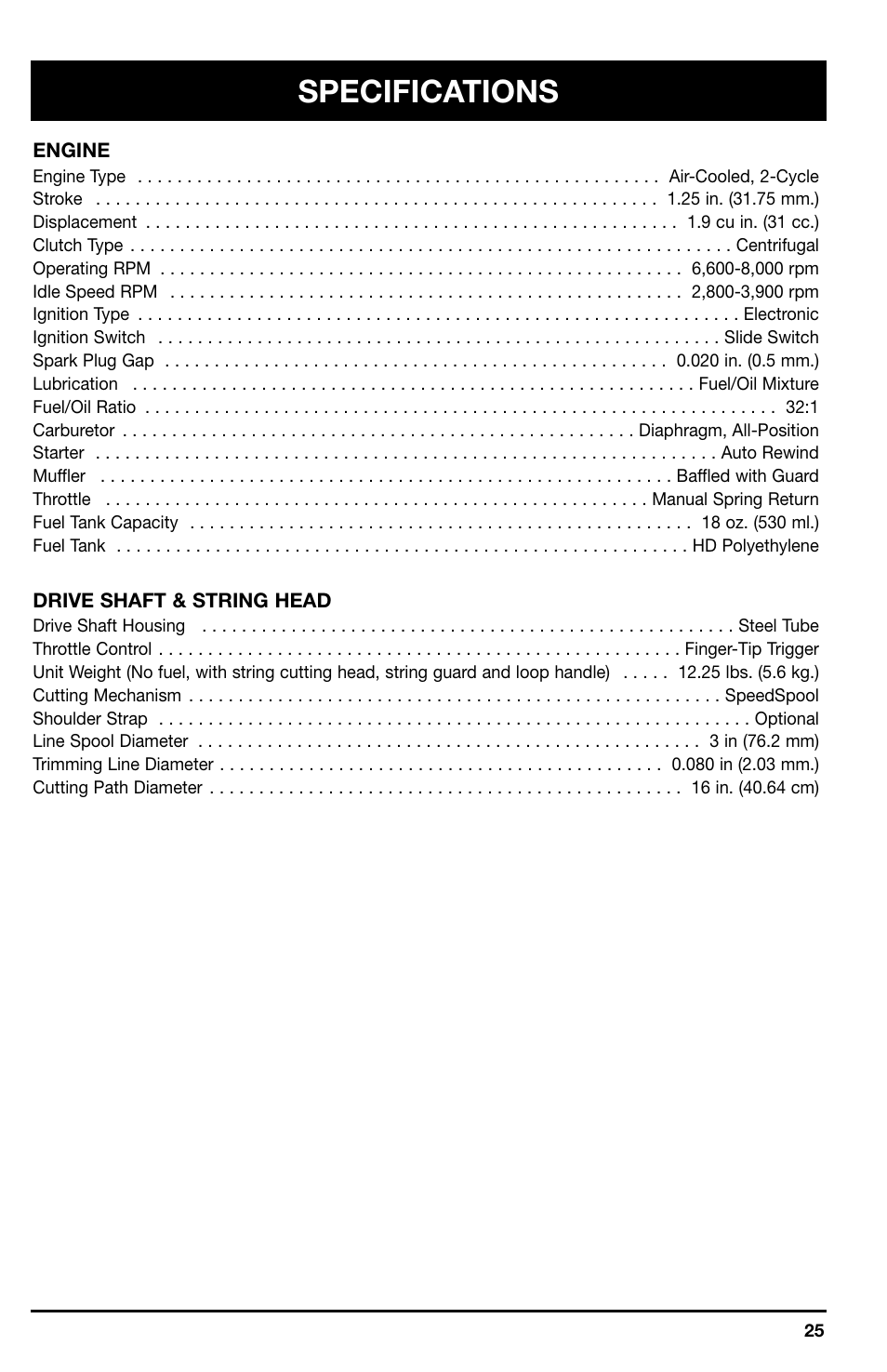 Specifications | Ryobi 767r User Manual | Page 25 / 28