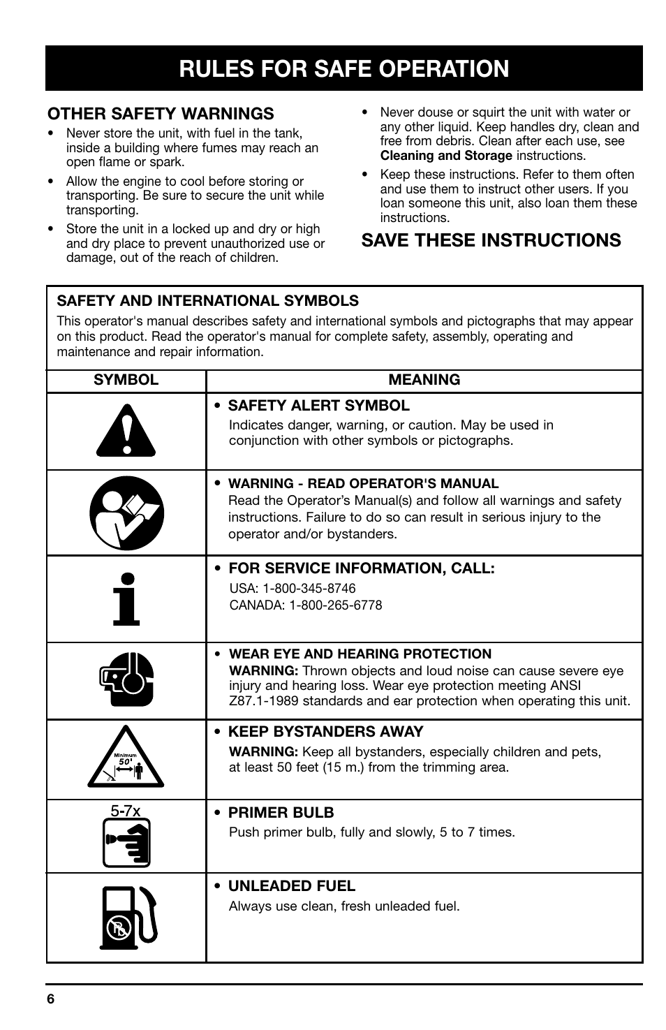Rules for safe operation, Save these instructions, Other safety warnings | Ryobi 767r User Manual | Page 6 / 28