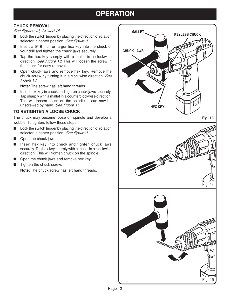 Operation | Ryobi HP1202M User Manual | Page 12 / 14