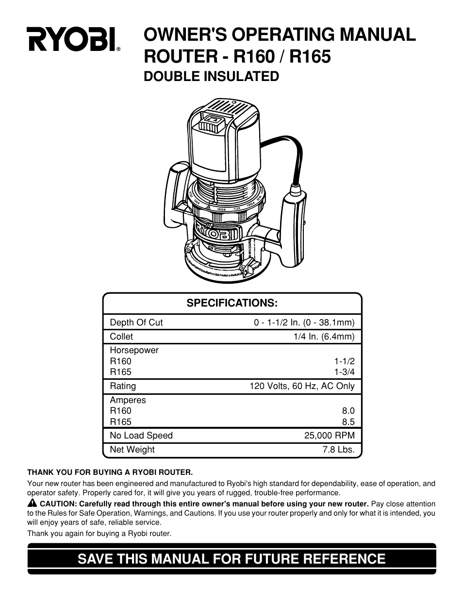 Ryobi R160 User Manual | 17 pages