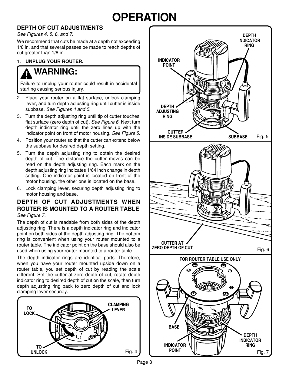 Operation, Warning | Ryobi R160 User Manual | Page 8 / 17