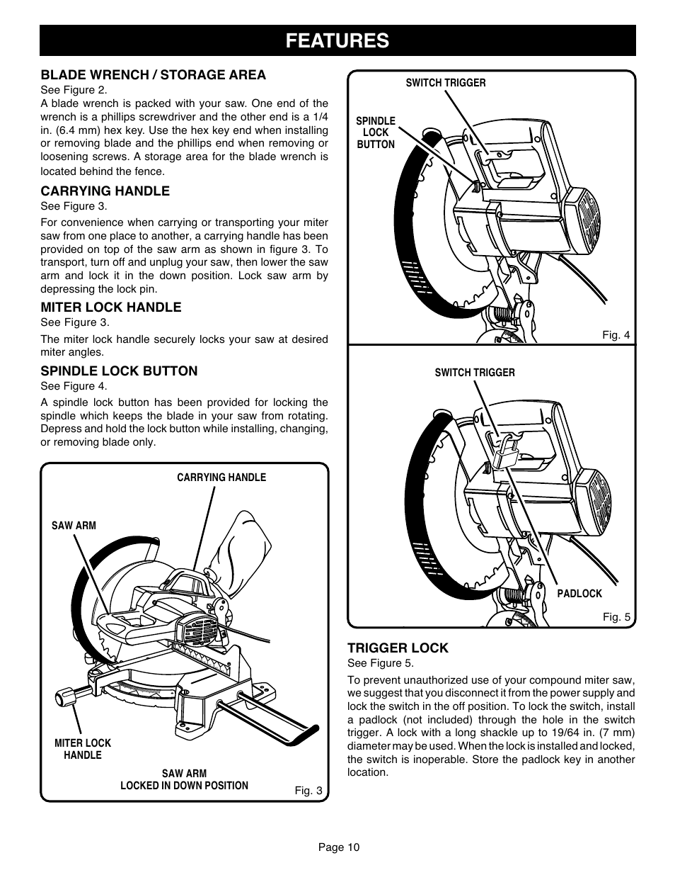 Features | Ryobi TS1551 User Manual | Page 10 / 30