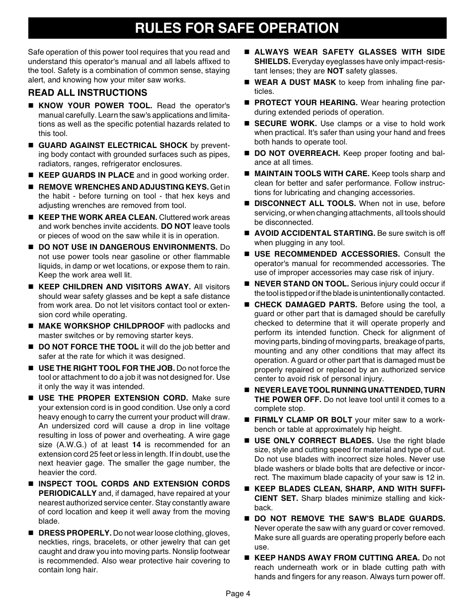 Rules for safe operation | Ryobi TS1551 User Manual | Page 4 / 30