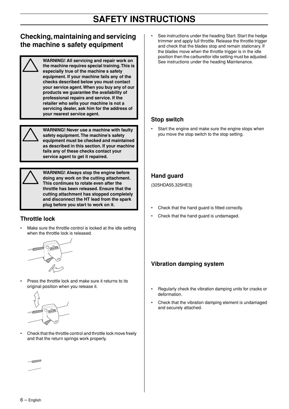 Safety instructions | Ryobi 325HE3X-series User Manual | Page 6 / 23