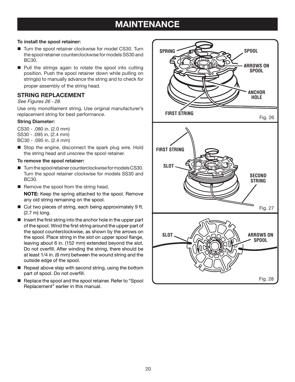 Maintenance | Ryobi CS30 RY30120 User Manual | Page 20 / 26