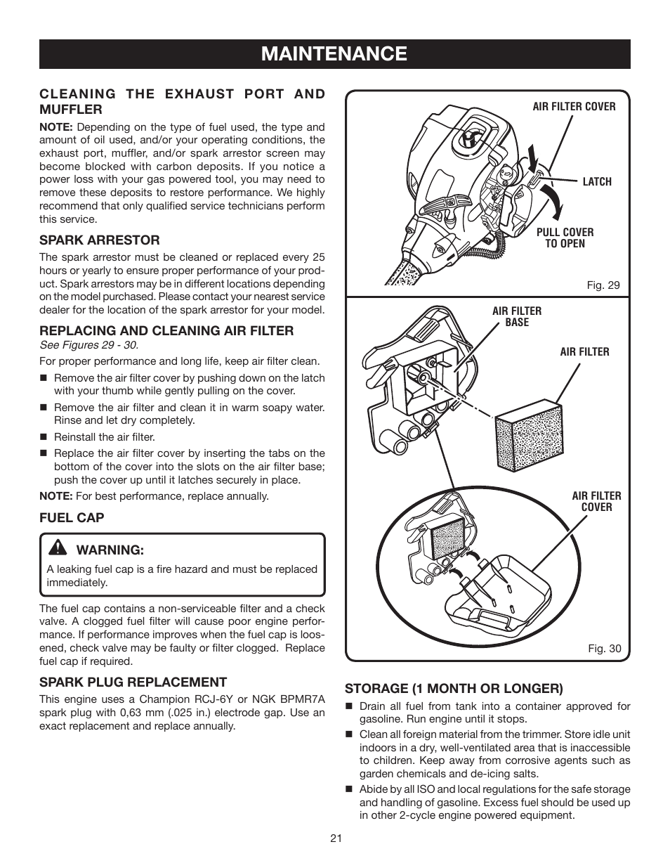 Maintenance | Ryobi CS30 RY30120 User Manual | Page 21 / 26