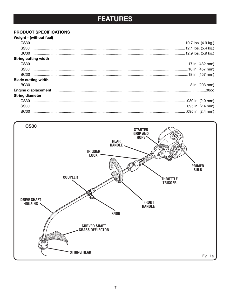 Features | Ryobi CS30 RY30120 User Manual | Page 7 / 26