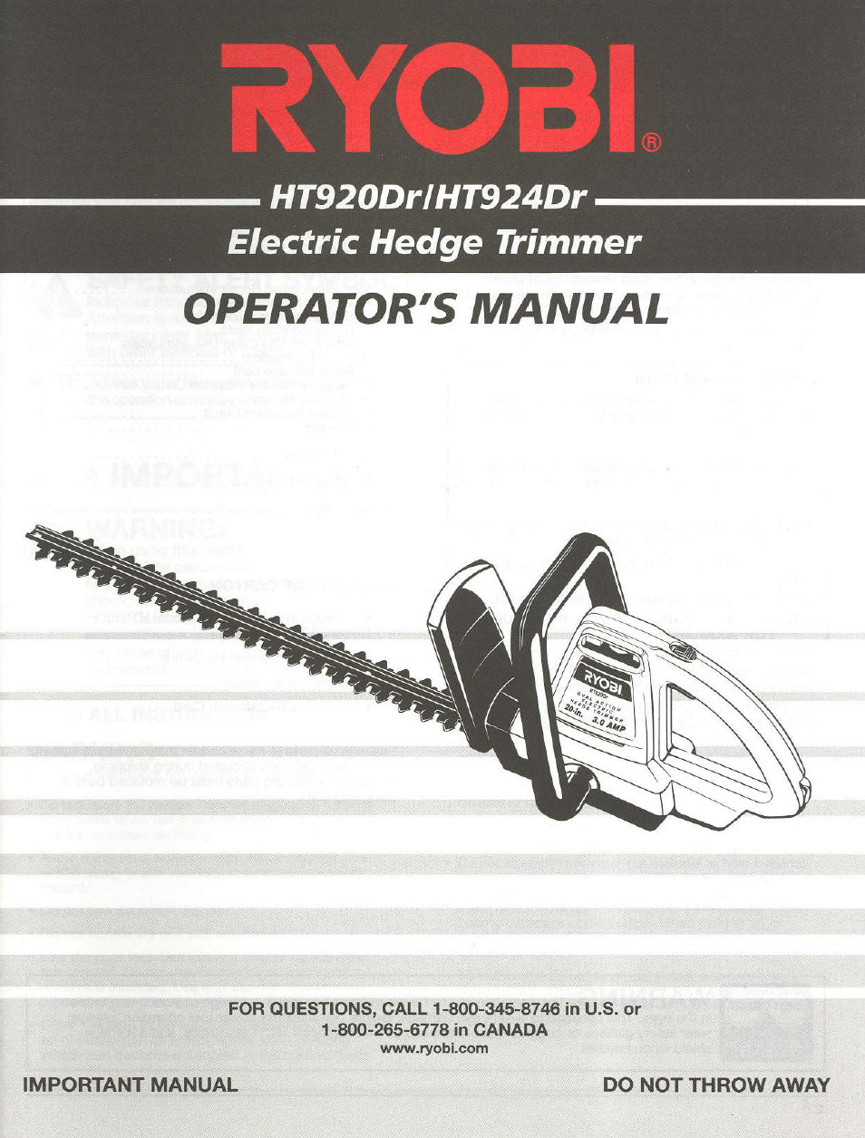 Ryobi HT920Dr User Manual | 14 pages